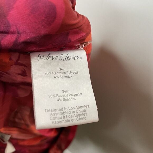 FOR LOVE & LEMONS Alia Mini Skirt Women Small Pink Red Floral Ruffle Trim Ruched - Picture 9 of 10